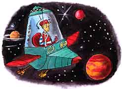 Space postman delivering the mail - from  bilingual book